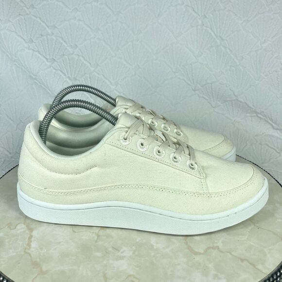 Allbirds Canvas Pacers Walking Sneakers 9 Cream Lace Up Low Top Casual Shoe NEW - Picture 1 of 14